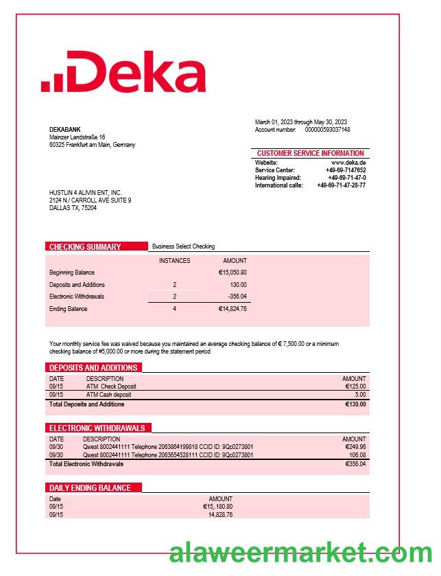 Dekabank firm statement Word and PDF template